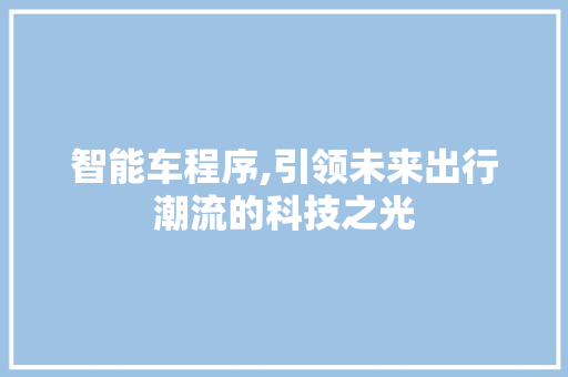 智能车程序,引领未来出行潮流的科技之光