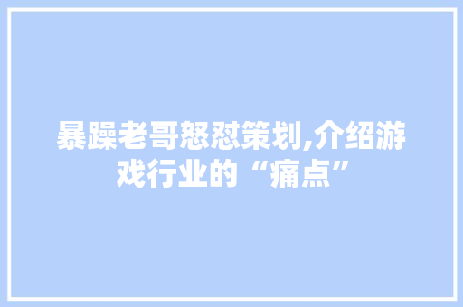暴躁老哥怒怼策划,介绍游戏行业的“痛点” 暴躁老哥怒怼策划,介绍游戏行业的“痛点” 神马SEO
