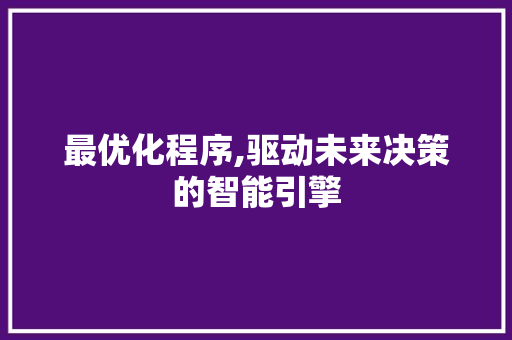 最优化程序,驱动未来决策的智能引擎 最优化程序,驱动未来决策的智能引擎 百度SEO