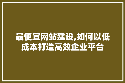 最便宜网站建设,如何以低成本打造高效企业平台