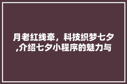 月老红线牵，科技织梦七夕,介绍七夕小程序的魅力与智慧
