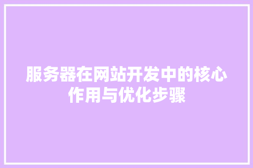 服务器在网站开发中的核心作用与优化步骤