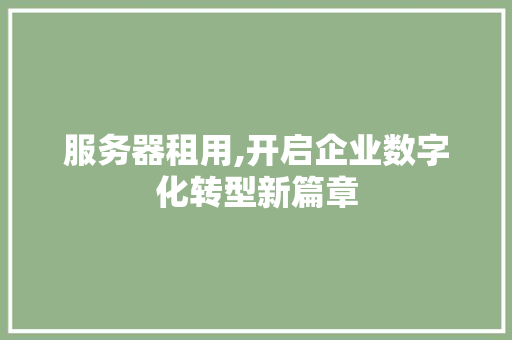服务器租用,开启企业数字化转型新篇章