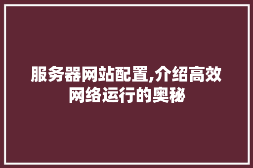 服务器网站配置,介绍高效网络运行的奥秘