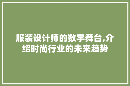 服装设计师的数字舞台,介绍时尚行业的未来趋势 服装设计师的数字舞台,介绍时尚行业的未来趋势 SEO关键词