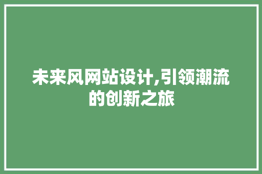 未来风网站设计,引领潮流的创新之旅