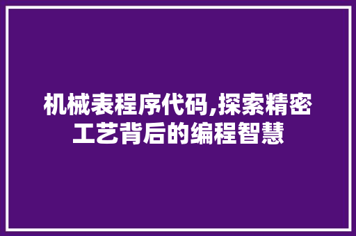 机械表程序代码,探索精密工艺背后的编程智慧