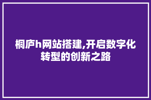 桐庐h网站搭建,开启数字化转型的创新之路
