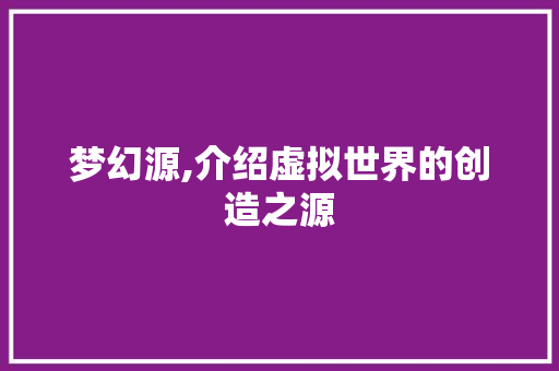 梦幻源,介绍虚拟世界的创造之源