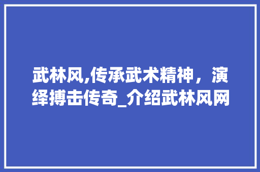 武林风,传承武术精神，演绎搏击传奇_介绍武林风网站的魅力