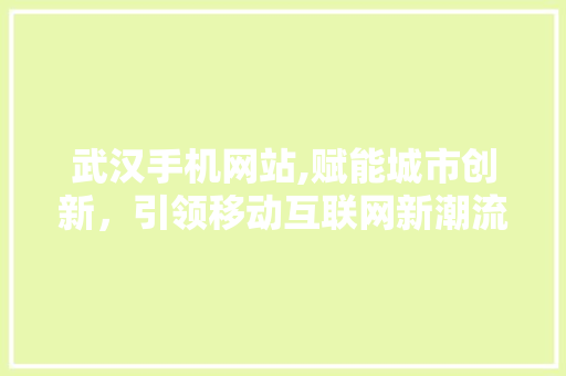 武汉手机网站,赋能城市创新，引领移动互联网新潮流