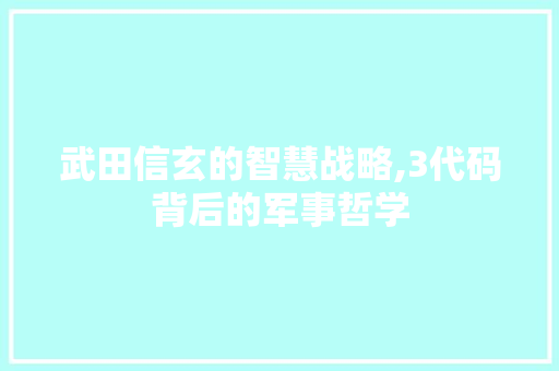 武田信玄的智慧战略,3代码背后的军事哲学