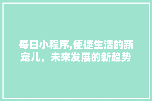 每日小程序,便捷生活的新宠儿，未来发展的新趋势