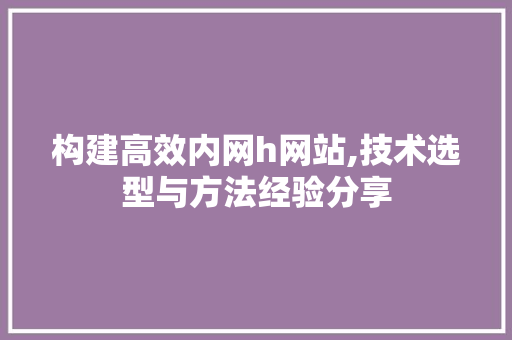 构建高效内网h网站,技术选型与方法经验分享