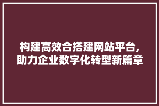 构建高效合搭建网站平台,助力企业数字化转型新篇章