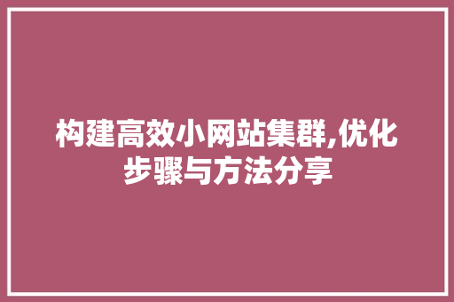 构建高效小网站集群,优化步骤与方法分享