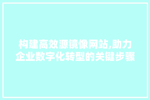 构建高效源镜像网站,助力企业数字化转型的关键步骤