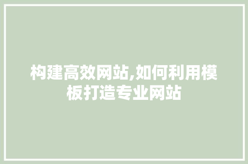 构建高效网站,如何利用模板打造专业网站