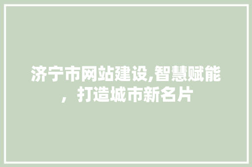 济宁市网站建设,智慧赋能，打造城市新名片