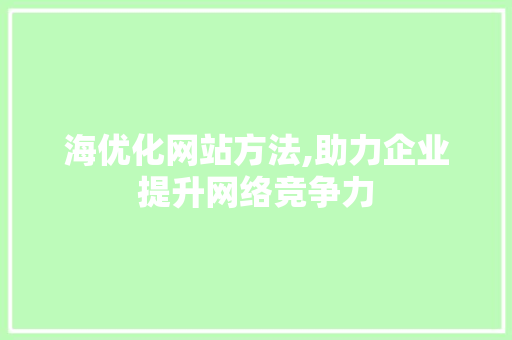 海优化网站方法,助力企业提升网络竞争力