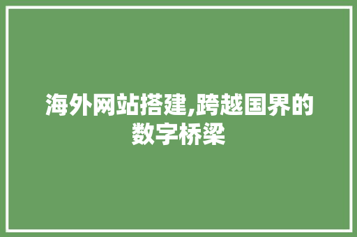 海外网站搭建,跨越国界的数字桥梁