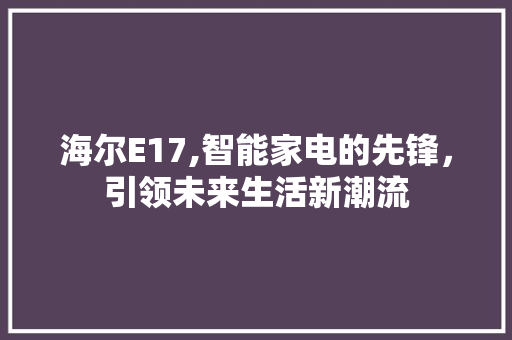 海尔E17,智能家电的先锋，引领未来生活新潮流