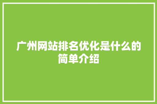 广州网站排名优化是什么的简单介绍 广州网站排名优化是什么的简单介绍 网站建设公司