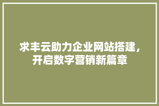 求丰云助力企业网站搭建，开启数字营销新篇章 求丰云助力企业网站搭建，开启数字营销新篇章 网站建设公司