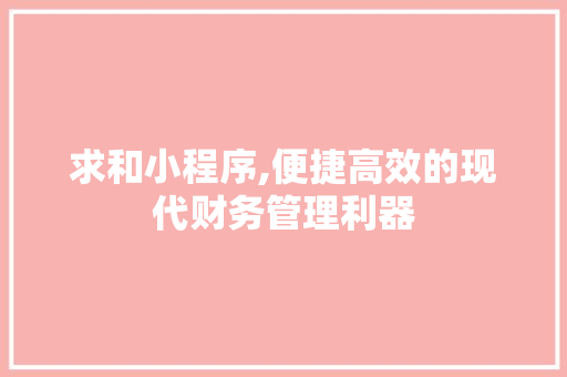 求和小程序,便捷高效的现代财务管理利器