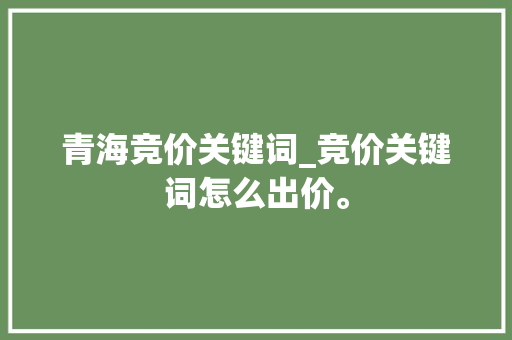青海竞价关键词_竞价关键词怎么出价。