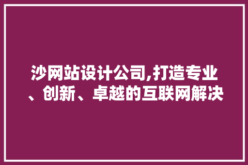 沙网站设计公司,打造专业、创新、卓越的互联网解决方法