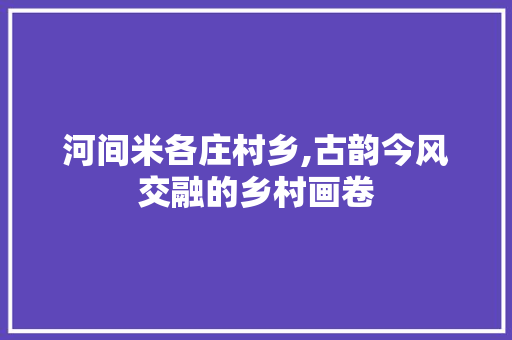 河间米各庄村乡,古韵今风交融的乡村画卷 河间米各庄村乡,古韵今风交融的乡村画卷 网站建设公司