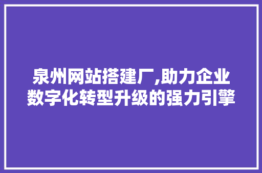 泉州网站搭建厂,助力企业数字化转型升级的强力引擎