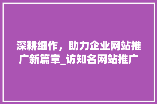 深耕细作，助力企业网站推广新篇章_访知名网站推广公司