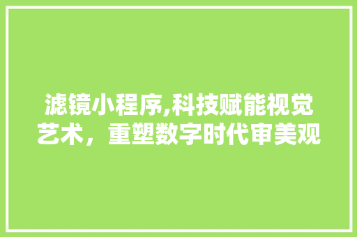 滤镜小程序,科技赋能视觉艺术，重塑数字时代审美观 滤镜小程序,科技赋能视觉艺术，重塑数字时代审美观 百度SEO