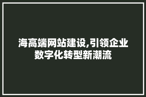 海高端网站建设,引领企业数字化转型新潮流