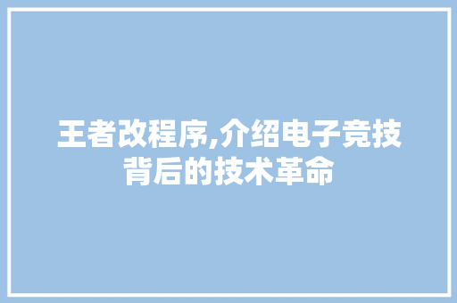王者改程序,介绍电子竞技背后的技术革命
