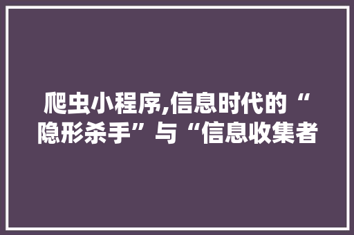 爬虫小程序,信息时代的“隐形杀手”与“信息收集者”