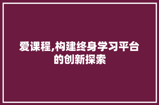爱课程,构建终身学习平台的创新探索