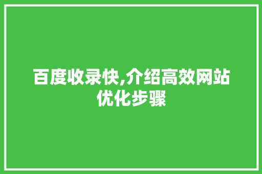 百度收录快,介绍高效网站优化步骤 百度收录快,介绍高效网站优化步骤 网站建设公司