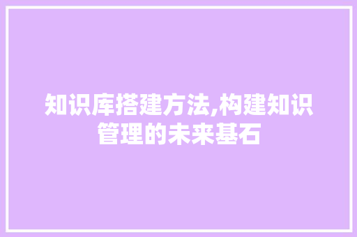 知识库搭建方法,构建知识管理的未来基石 知识库搭建方法,构建知识管理的未来基石 百度SEO