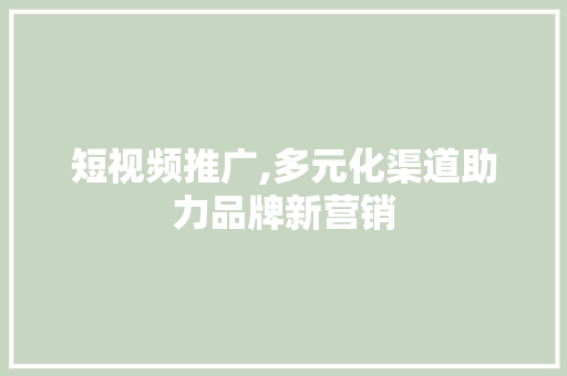 短视频推广,多元化渠道助力品牌新营销