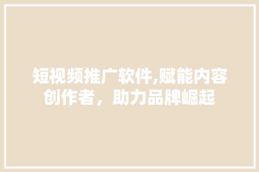 短视频推广软件,赋能内容创作者，助力品牌崛起