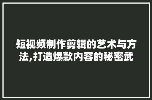 短视频制作剪辑的艺术与方法,打造爆款内容的秘密武器