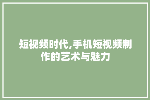 短视频时代,手机短视频制作的艺术与魅力