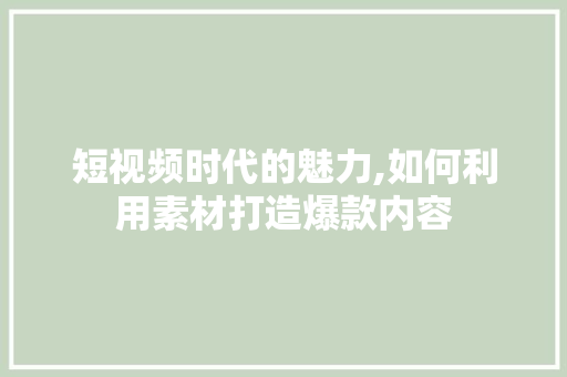短视频时代的魅力,如何利用素材打造爆款内容