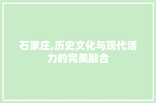 石家庄,历史文化与现代活力的完美融合 石家庄,历史文化与现代活力的完美融合 百度SEO