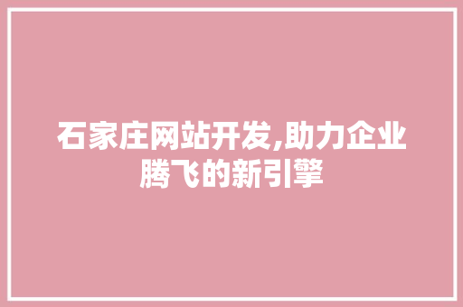 石家庄网站开发,助力企业腾飞的新引擎
