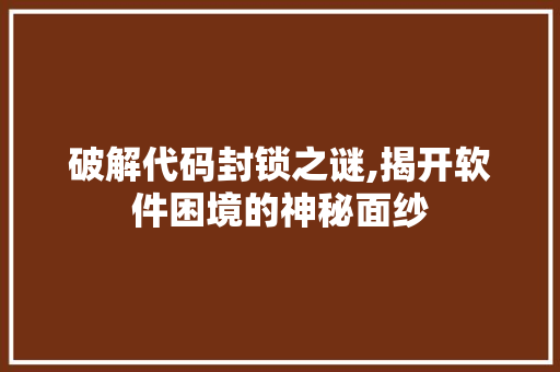 破解代码封锁之谜,揭开软件困境的神秘面纱 破解代码封锁之谜,揭开软件困境的神秘面纱 神马SEO