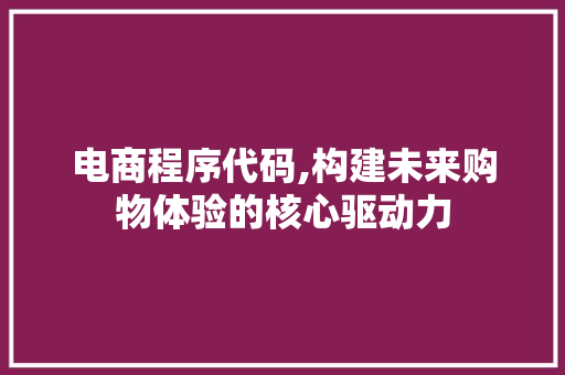 电商程序代码,构建未来购物体验的核心驱动力
